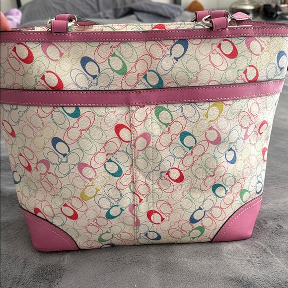 Coach Multicolor Signature Tote with Pink Trim - Picture 2 of 8